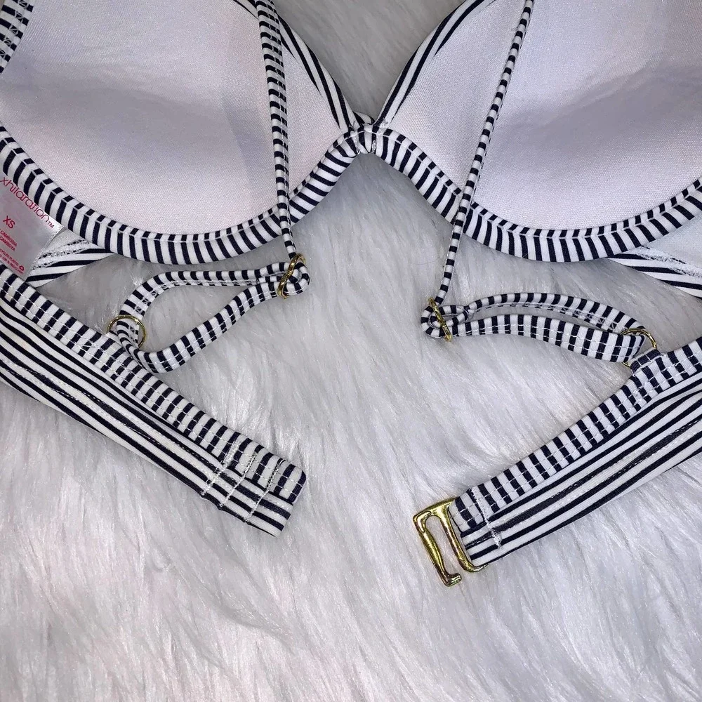 Xhilaration Black and White Striped Push-Up Bikini Top XS